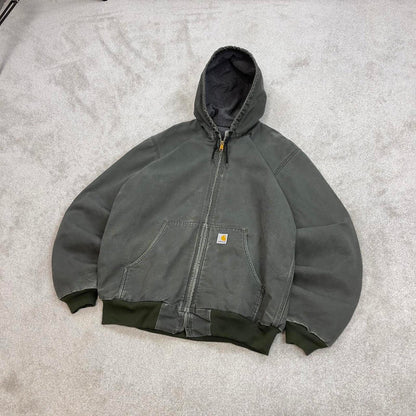 Vintage Green Carhartt hooded active jacket Large technical canvas 90s style skater bomber