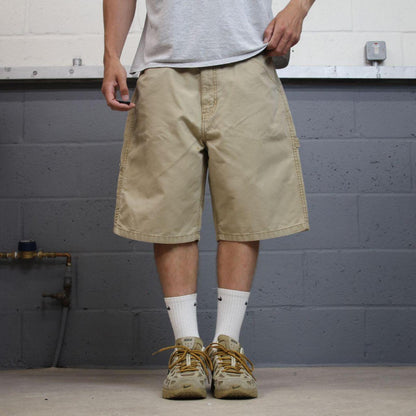 Baggy carpenter shorts canvas cargo tan Blue Mountain skater style surf jorts
