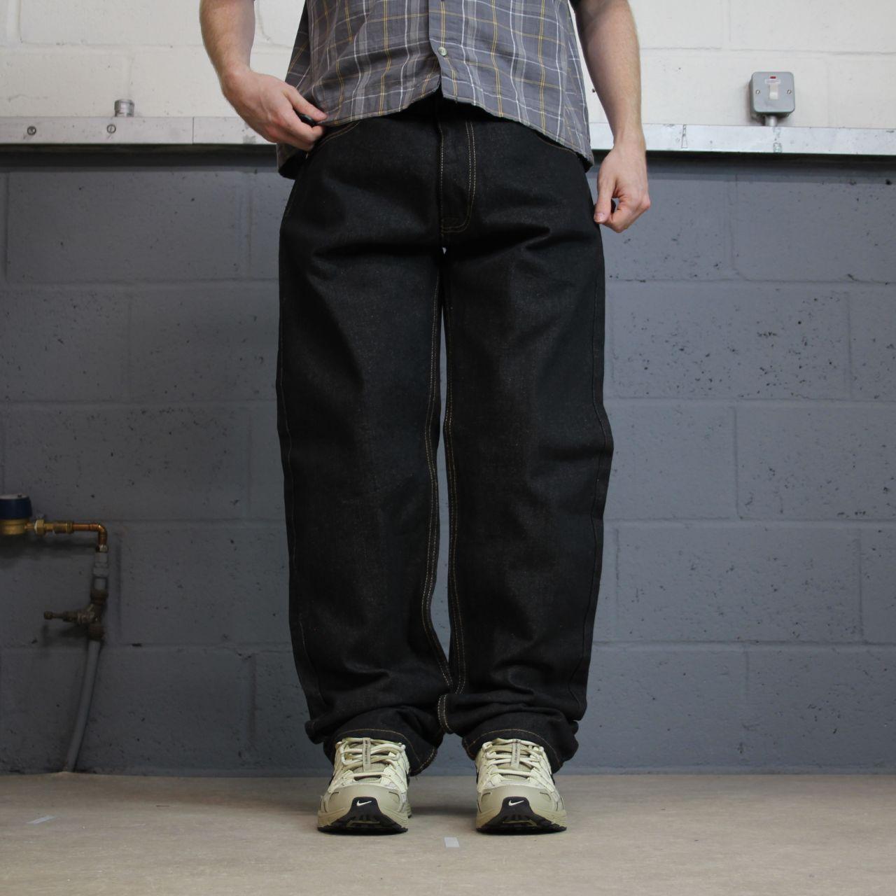 Black Akademiks jeans y2k loose thick denim W36L34 Loose fit surf style pants, embroidered