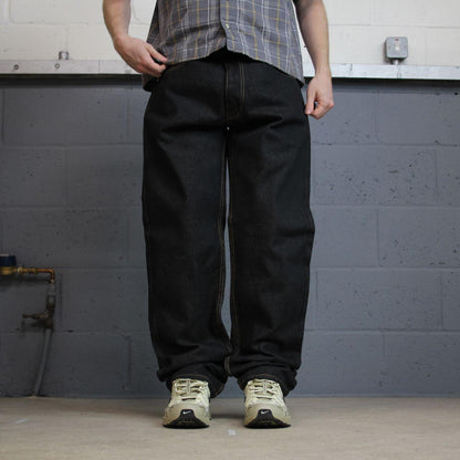 Black Akademiks jeans y2k loose thick denim W36L34 Loose fit surf style pants, embroidered
