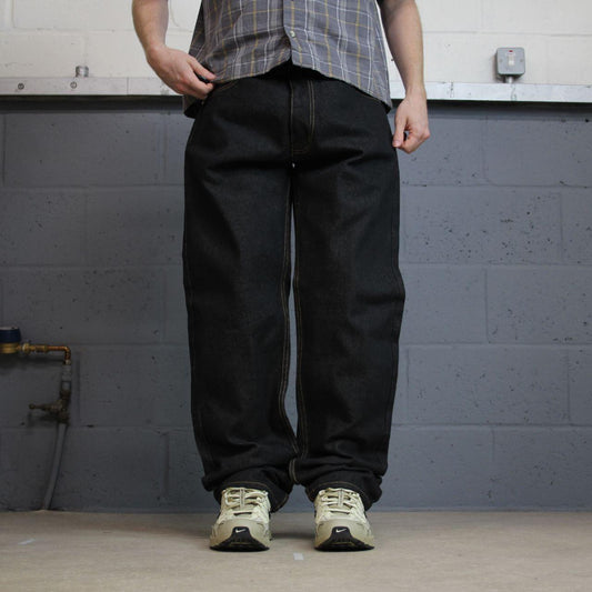 Black Akademiks jeans y2k loose thick denim W36L34 Loose fit surf style pants, embroidered