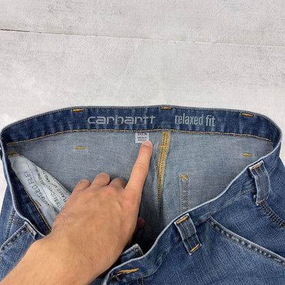 Mens Carhartt carpenter jeans W34L36 blue denim relaxed 90s style cargos
