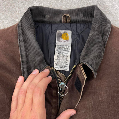 Vintage Brown Carhartt Traditional jacket XL J22 DKB box cropped fit Detroit padded canvas workwear