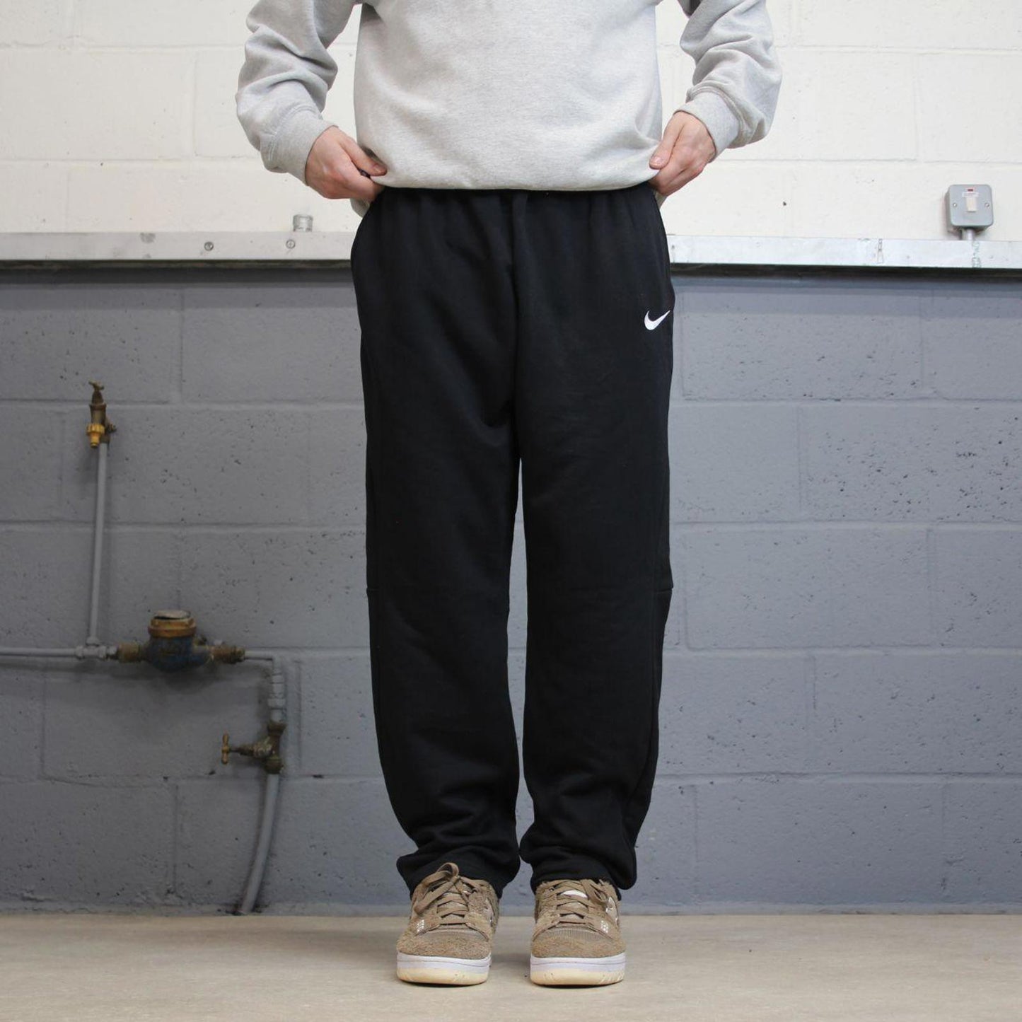 Nike Trackies L black y2k 00s style dri-fit joggers embroidered logo