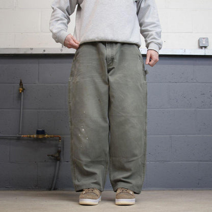 Y2K baggy fit Carhartt carpenter jeans green Loose wide leg canvas skate style workwear cargo pants