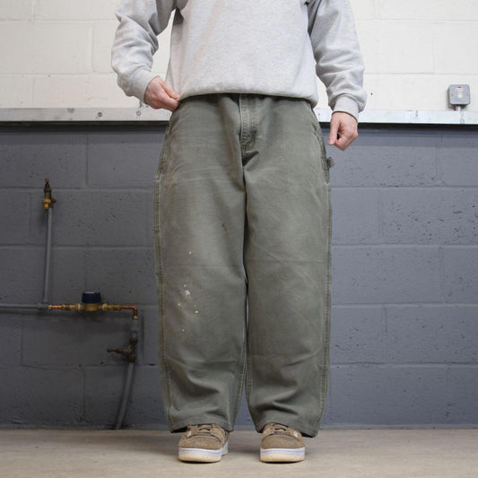 Y2K baggy fit Carhartt carpenter jeans green Loose wide leg canvas skate style workwear cargo pants