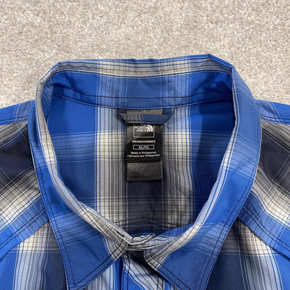North face checkered short sleeve shirt y2k blue TNF festival surf style check shirt button summer