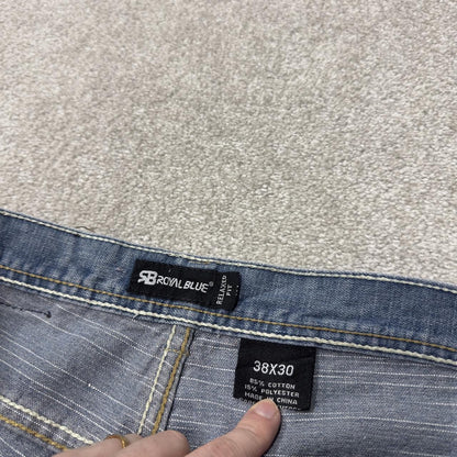 Y2K embroidered relaxed denim skate jeans W38L30 blue Royal Blue relaxed fit jeans