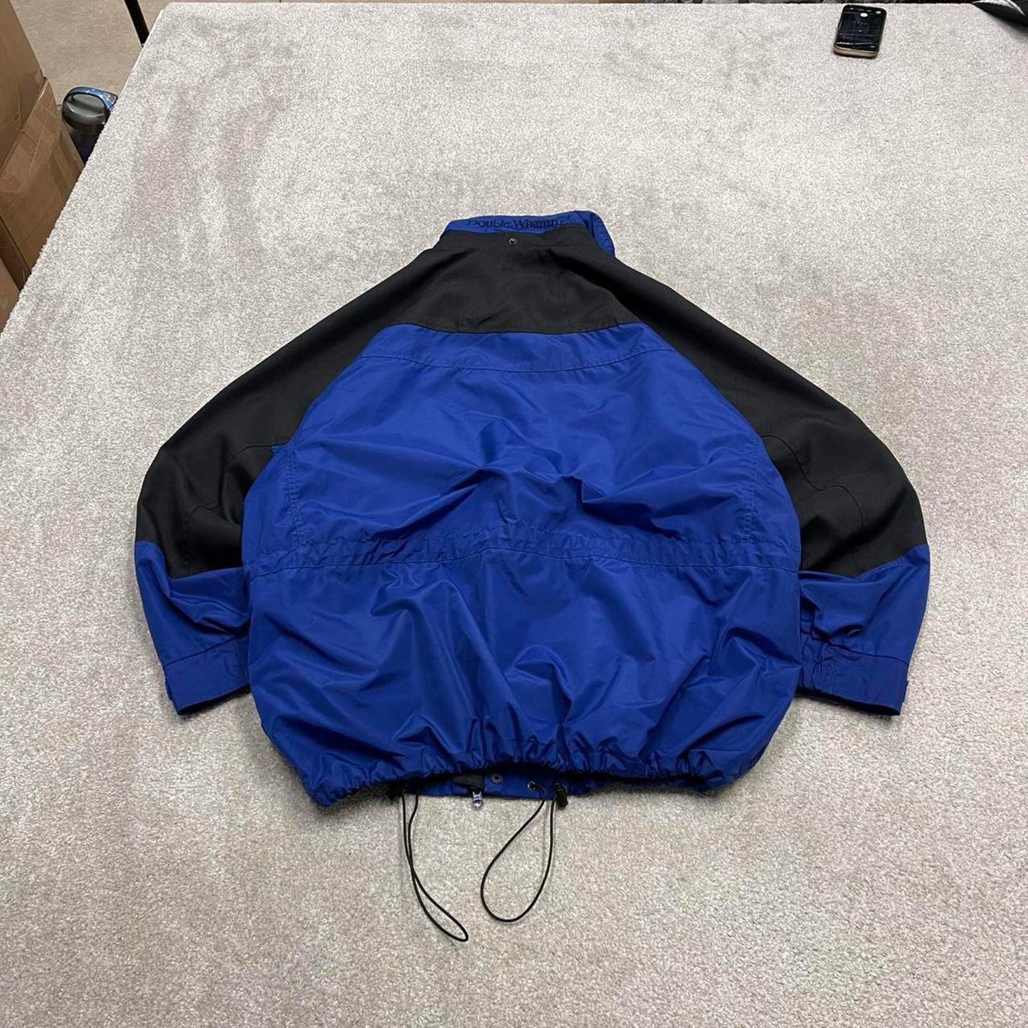 Y2K Columbia technical windbreaker jacket navy Adjustable walking tech coat with black panels