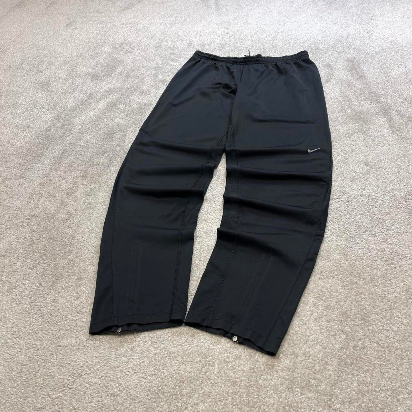 Black Nike Running trackies Medium y2k style joggers print Swoosh logo track pants