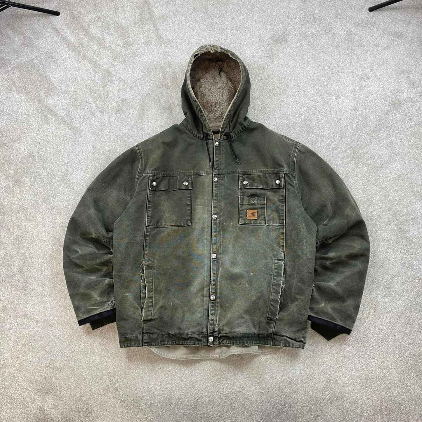 Green Carhartt hooded Bartlett jacket XL technical canvas 90s style skater bomber