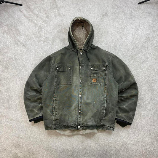 Green Carhartt hooded Bartlett jacket XL technical canvas 90s style skater bomber