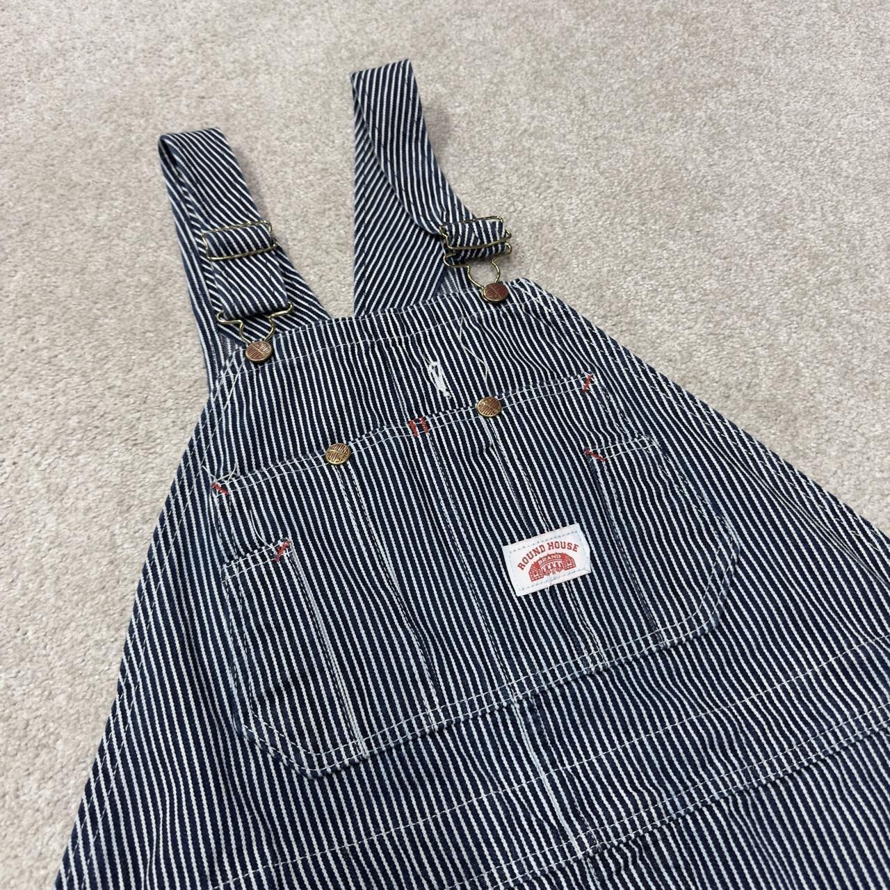 Vintage stripe denim dungarees 00s round house overalls blue Patch logo and adjustable straps