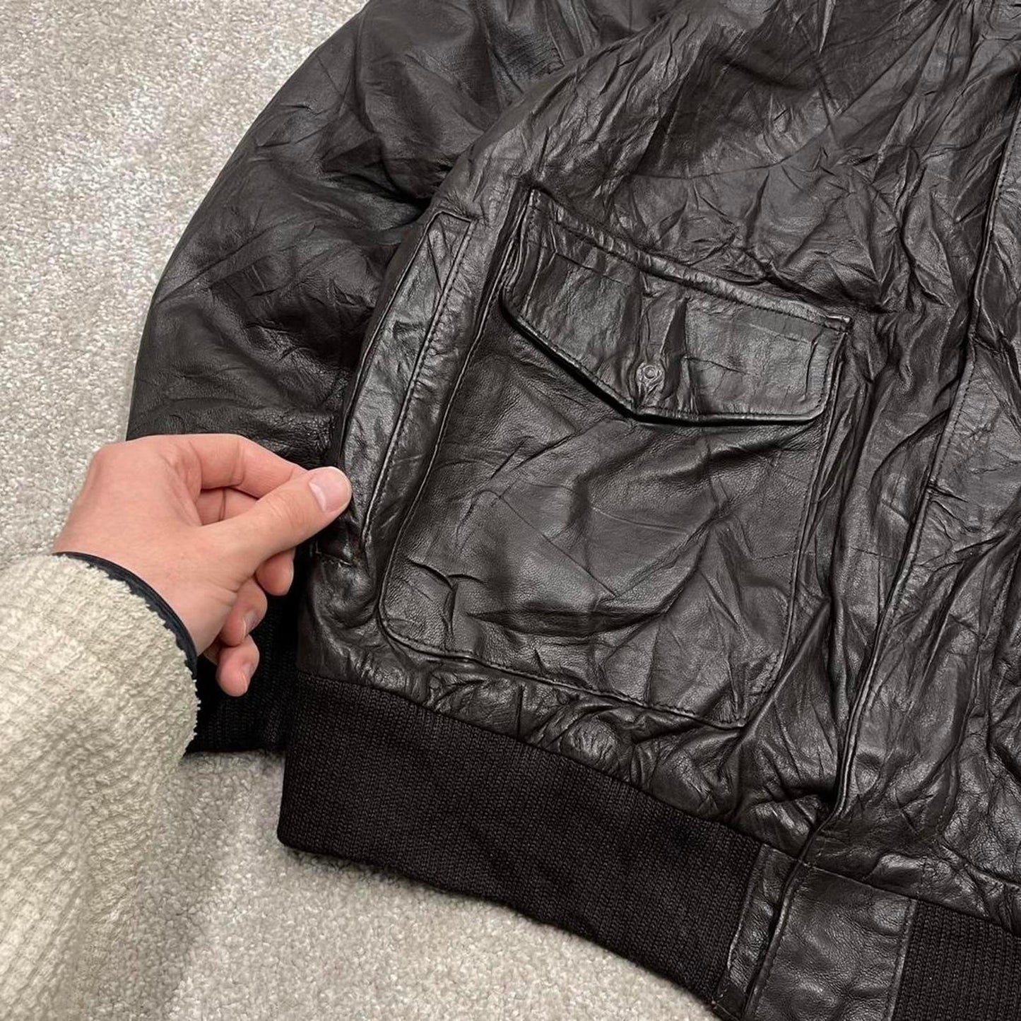 Vintage leather flight aviator bomber jacket brown Air Force boxy genuine leather coat