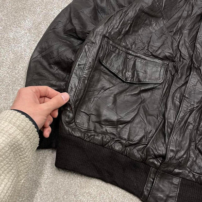 Vintage leather flight aviator bomber jacket brown Air Force boxy genuine leather coat