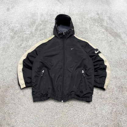 Vintage Nike technical windbreaker jacket Large men's black y2k hooded full zip up coat technical