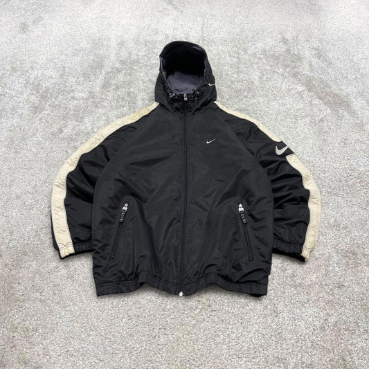Vintage Nike technical windbreaker jacket Large men's black y2k hooded full zip up coat technical