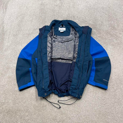 00s Columbia technical windbreaker jacket S men's navy blue y2k style hooded adjustable autumn