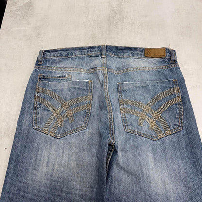 Blue embroidered jeans W36 L32 loose embroidered smoke rise jeans