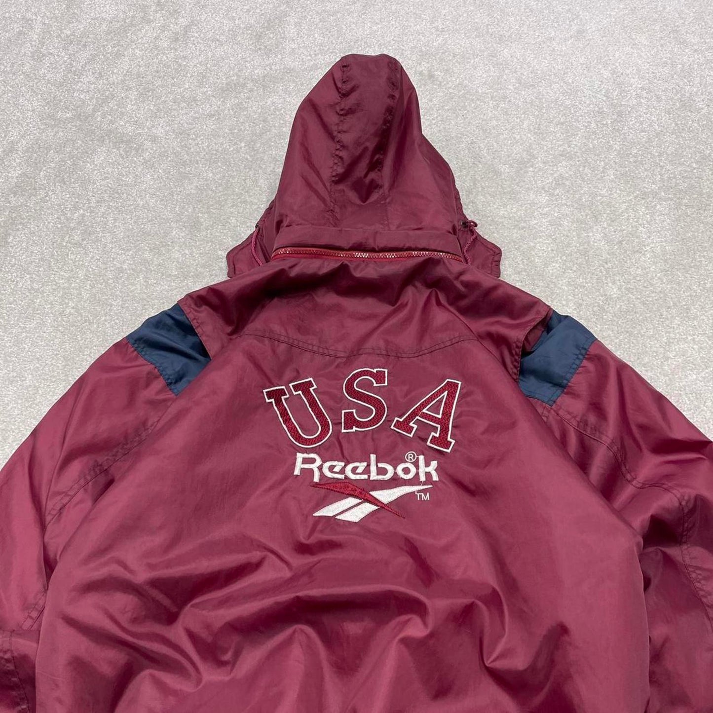 Vintage y2k technical windbreaker jacket burgundy Boxy embroidered bomber jacket with detailing