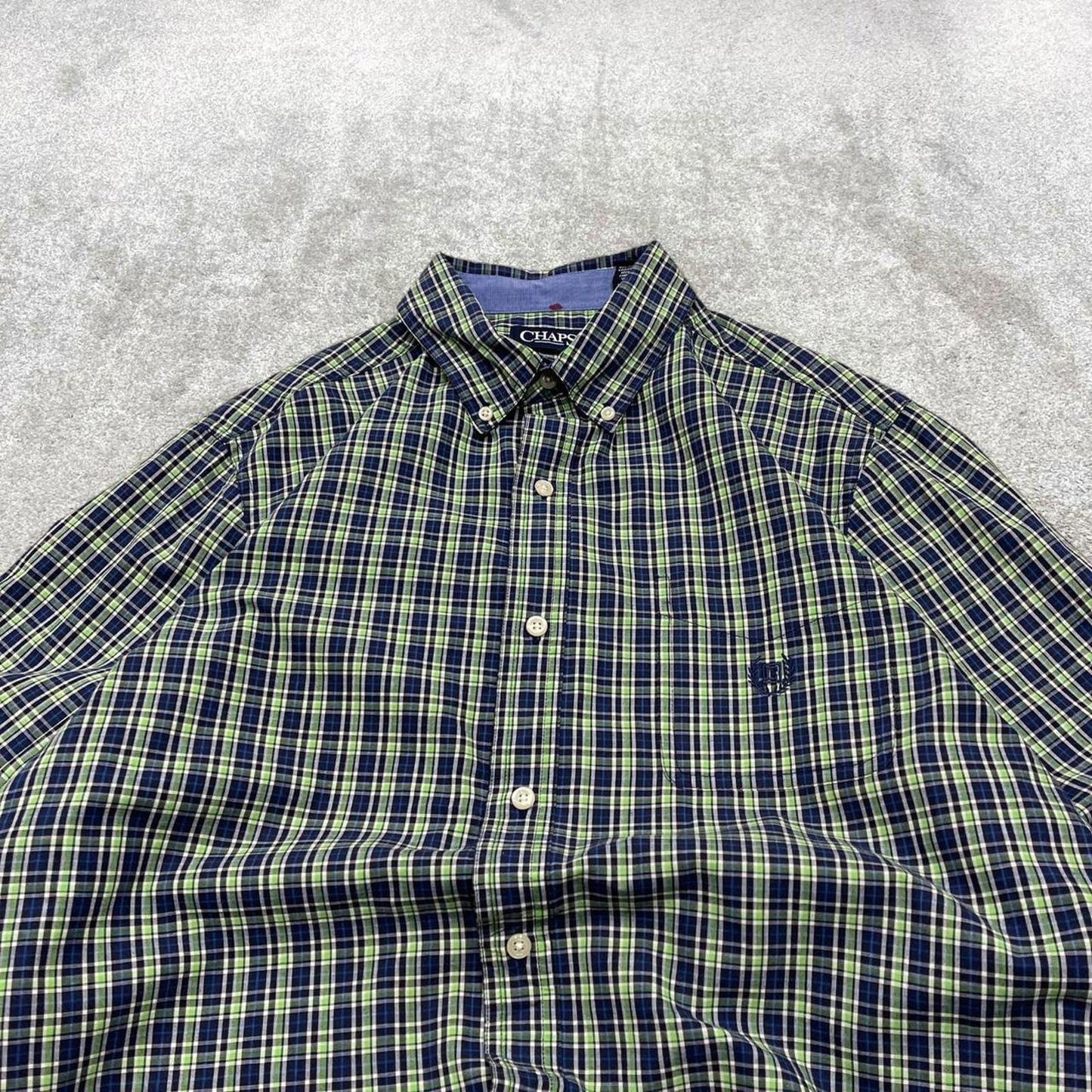 Green navy checkered Chaps technical shirt L men's long sleeve button up autumn y2k style