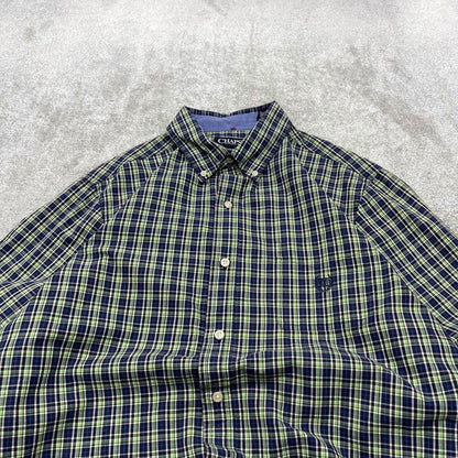 Green navy checkered Chaps technical shirt L men's long sleeve button up autumn y2k style