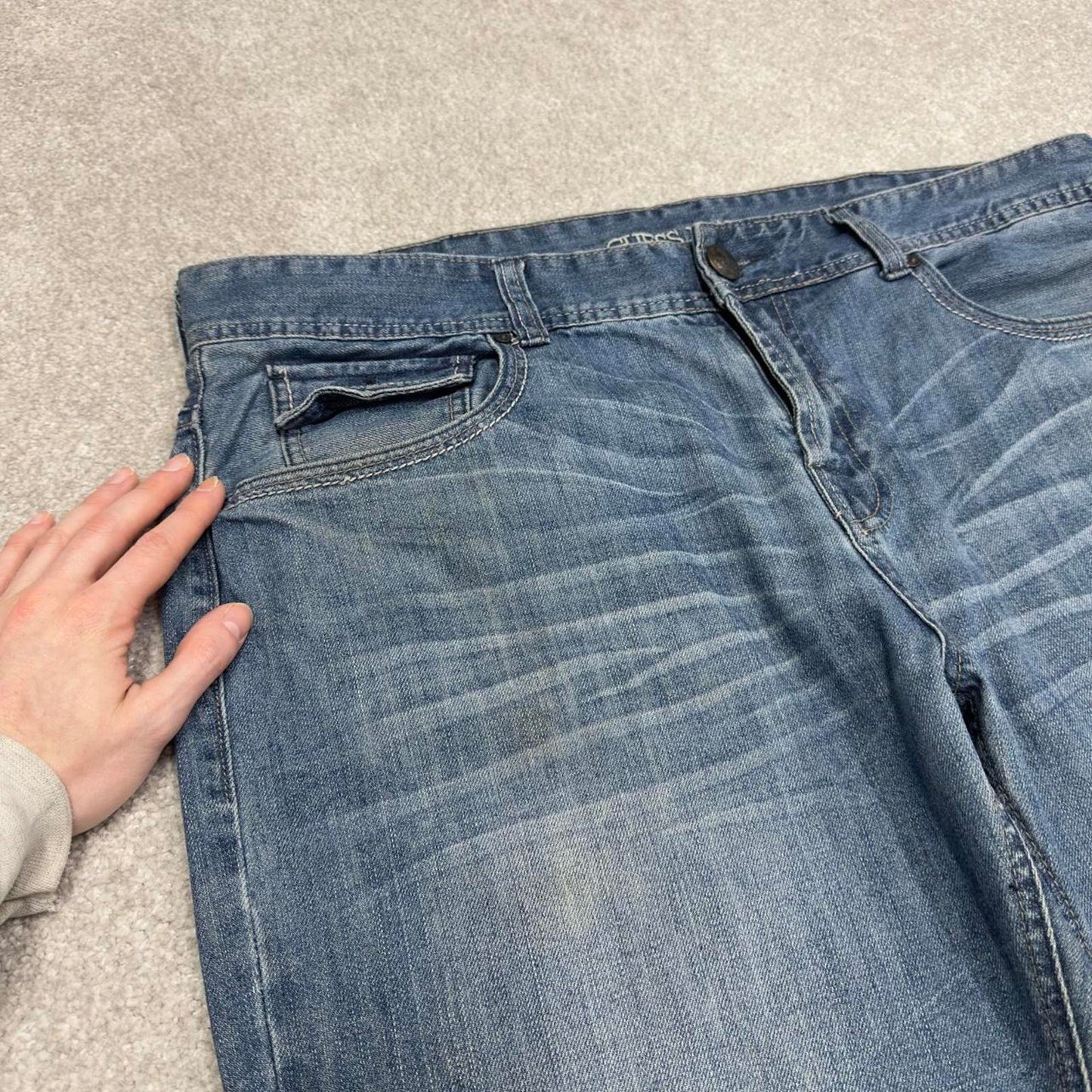 Vintage Y2k GUESS shorts embroidered blue Loose leg denim summer festival jorts