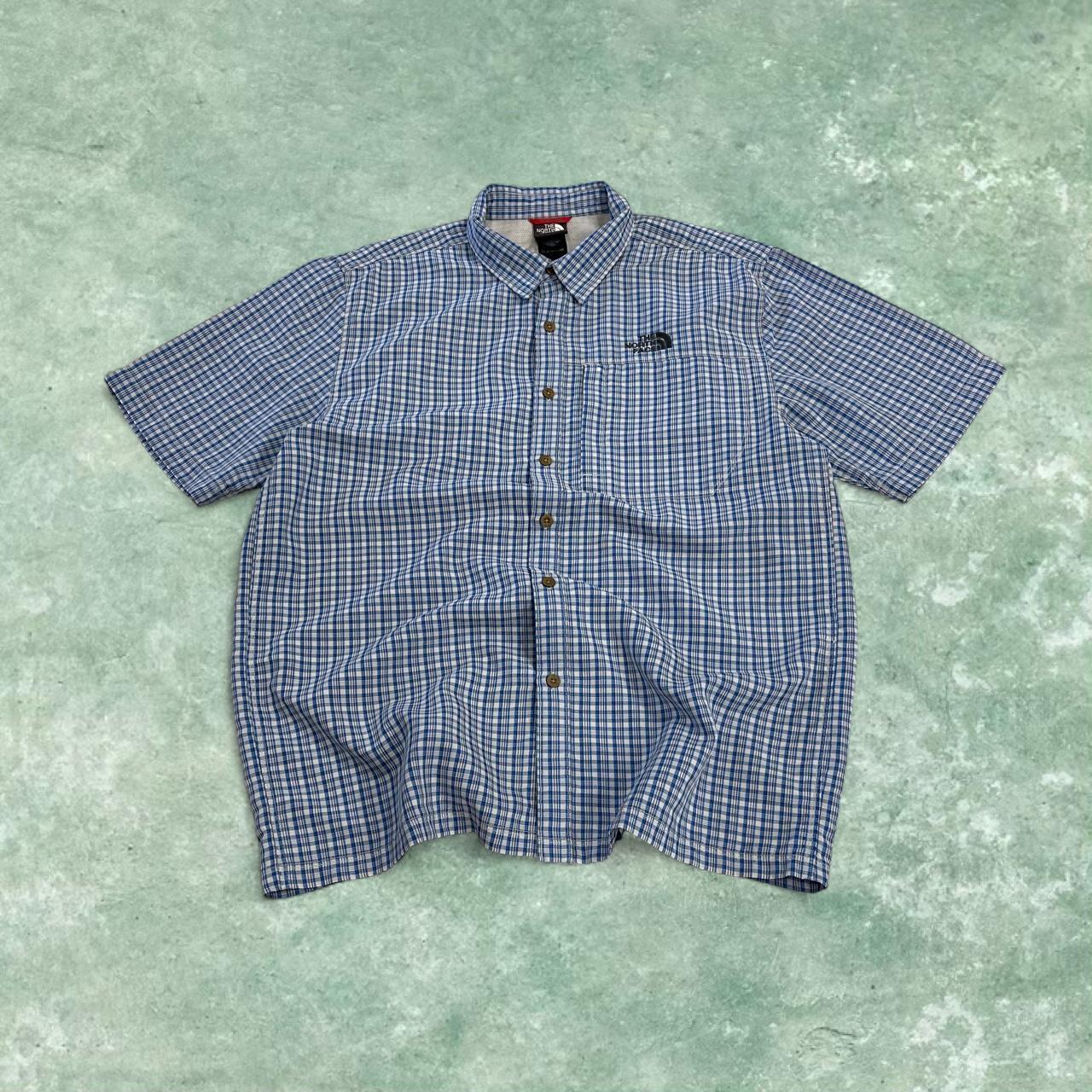 North Face checkered short sleeve shirt blue TNF Festival style surf check shirt