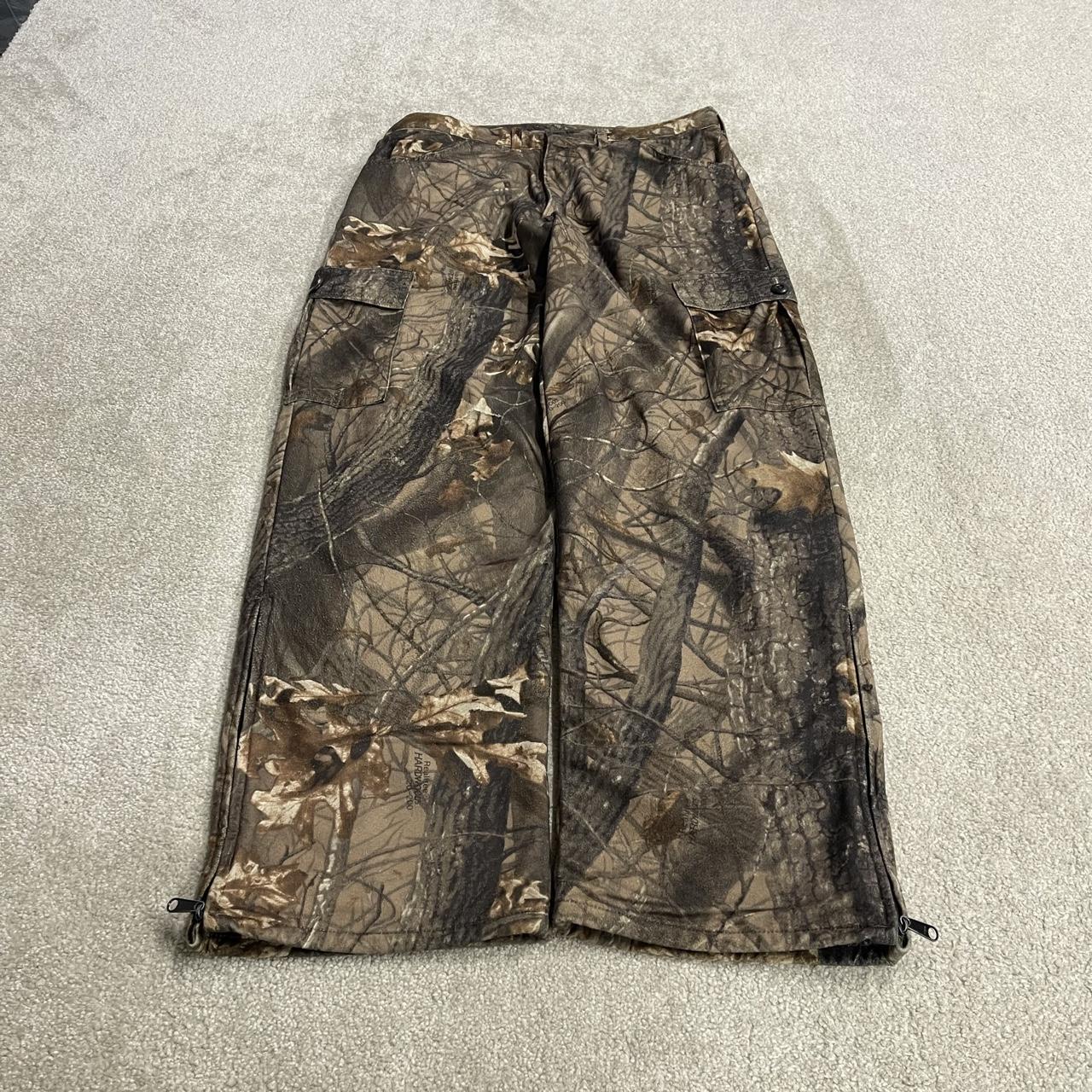 Baggy Realtree camo cargo pants Y2K W34L31 khaki lined fleece Hardwoods camouflage hunting utility