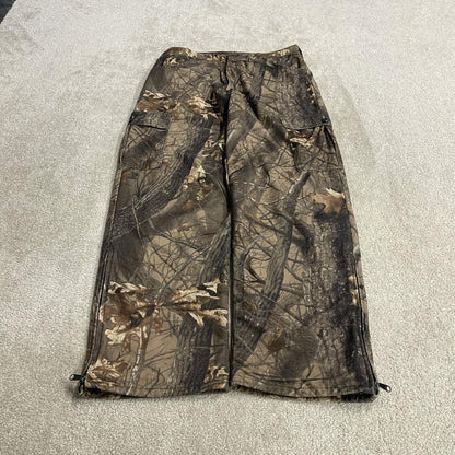 Baggy Realtree camo cargo pants Y2K W34L31 khaki lined fleece Hardwoods camouflage hunting utility