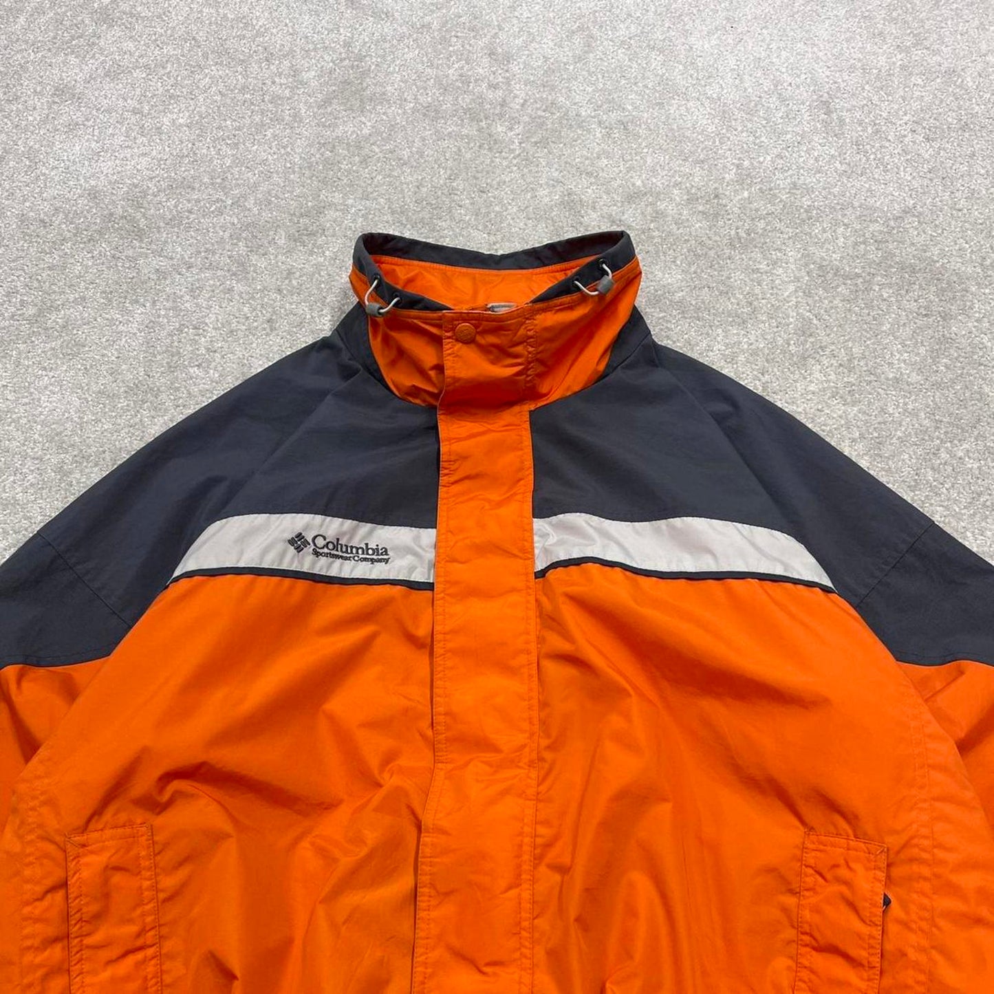 Y2K Columbia technical jacket orange Hooded paneled embroidered adjustable tech coat