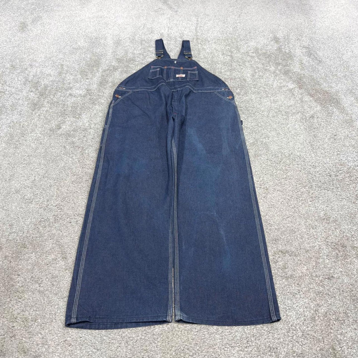 Vintage y2k baggy denim Dungarees loose leg blue Round House workwear bib & brace overalls utility