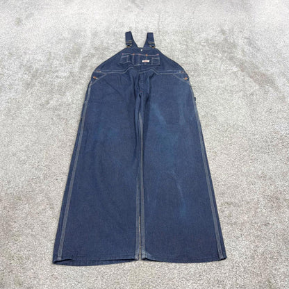 Vintage y2k baggy denim Dungarees loose leg blue Round House workwear bib & brace overalls utility