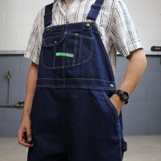 Vintage baggy dungarees 00s denim Key overalls blue Patch logo and adjustable straps