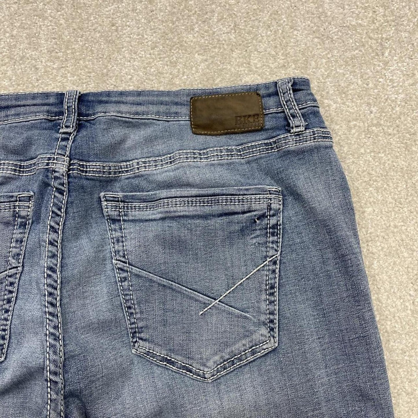 Y2k embroidered denim shorts blue W38 BKE summer festival jorts stitch detail