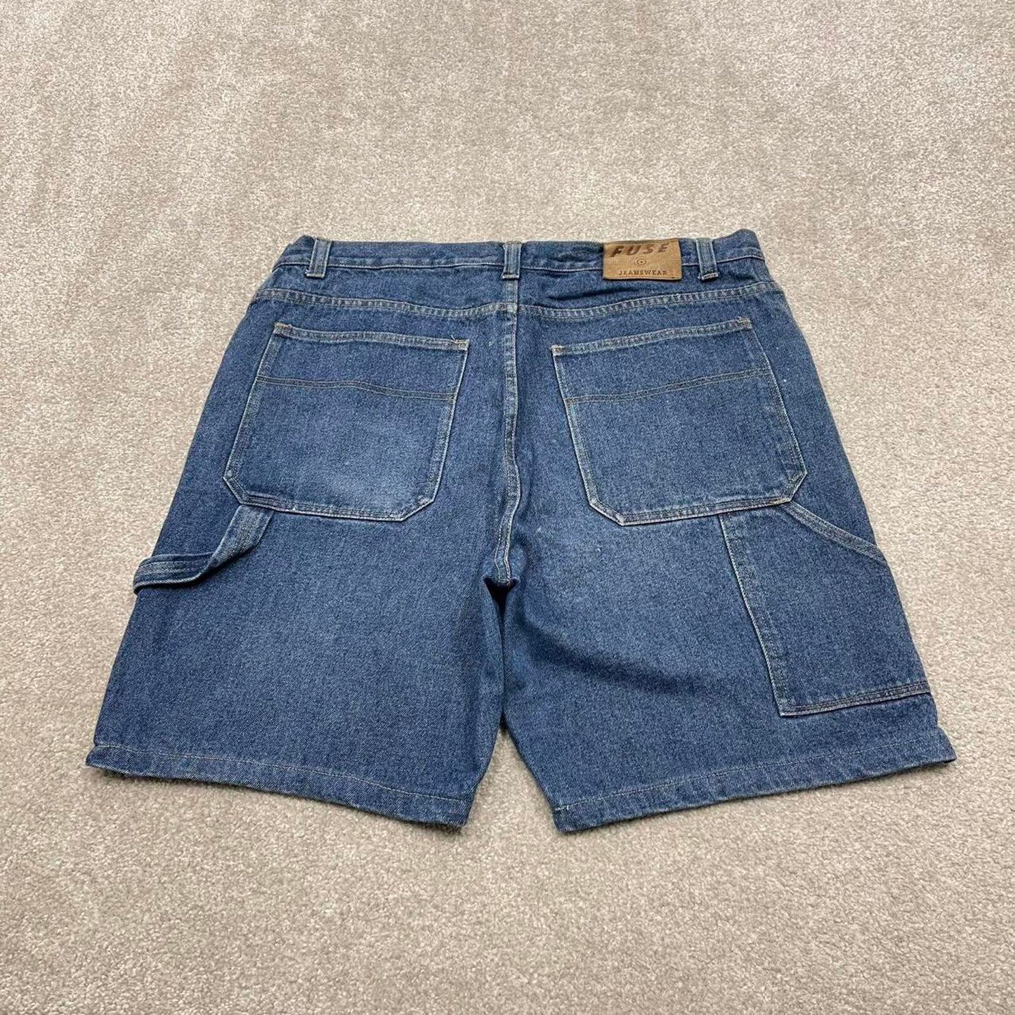Y2k baggy carpenter jorts denim skater style blue FUSE wide leg summer festival jean shorts