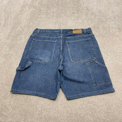 Y2k baggy carpenter jorts denim skater style blue FUSE wide leg summer festival jean shorts
