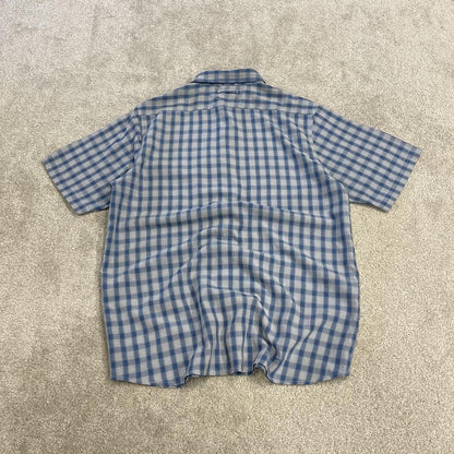 North face checkered short sleeve shirt y2k blue TNF surf style check shirt button summer