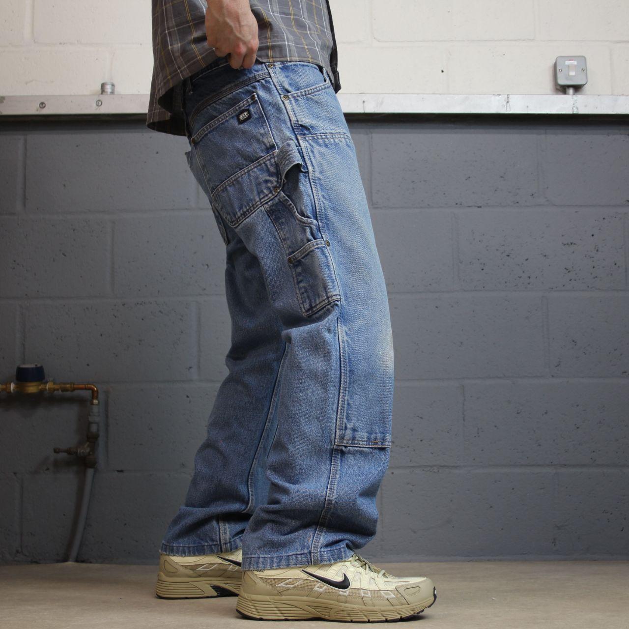 Denim double knee carpenter jeans y2k W34L29 blue Straight leg skater style work cargos