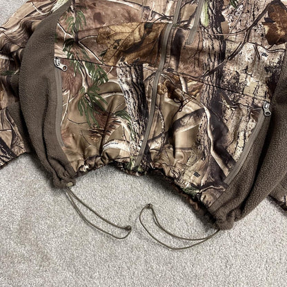 Realtree camo windbreaker fleece jacket brown Full zip y2k adjustable technical camouflage coat