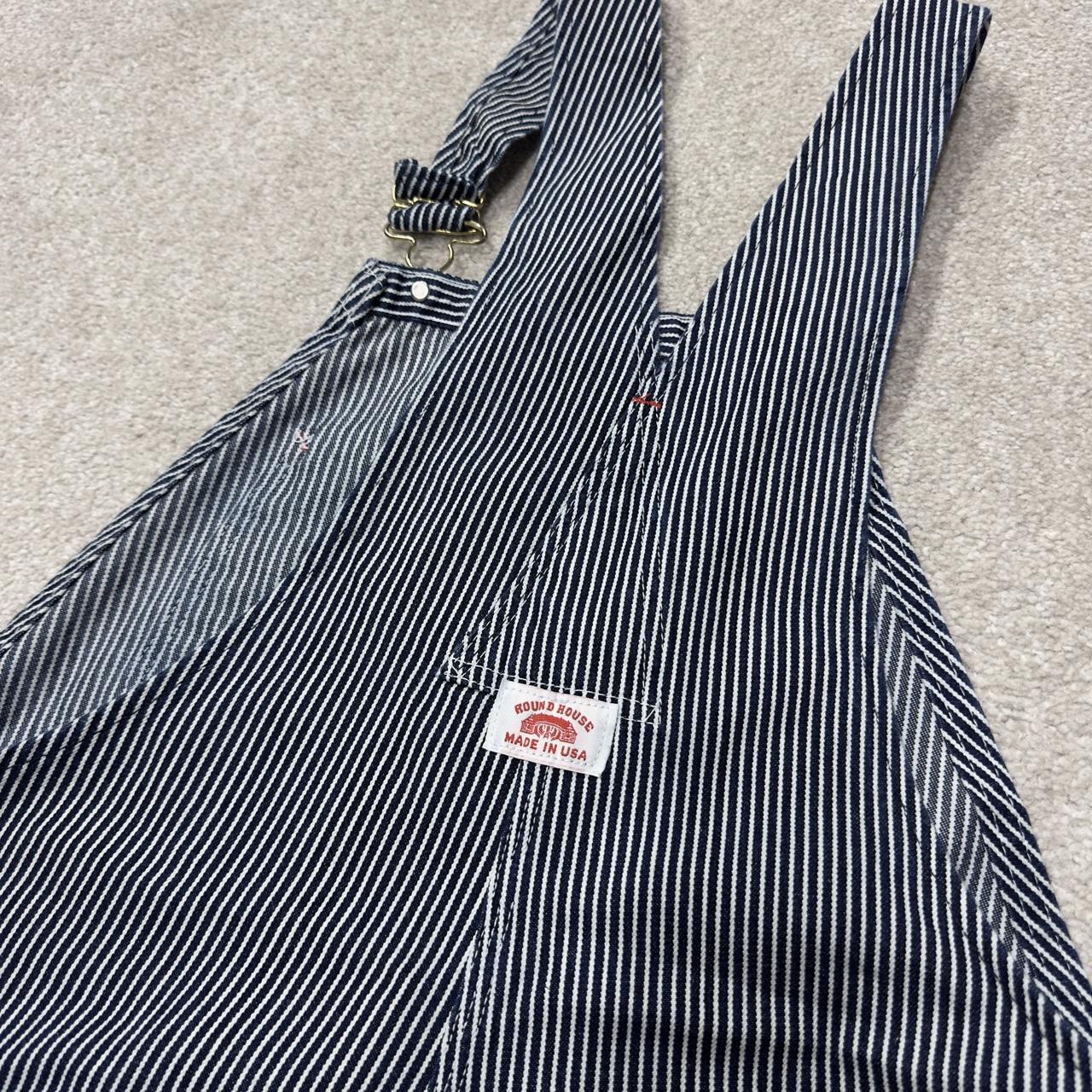 Vintage stripe denim dungarees 00s round house overalls blue Patch logo and adjustable straps