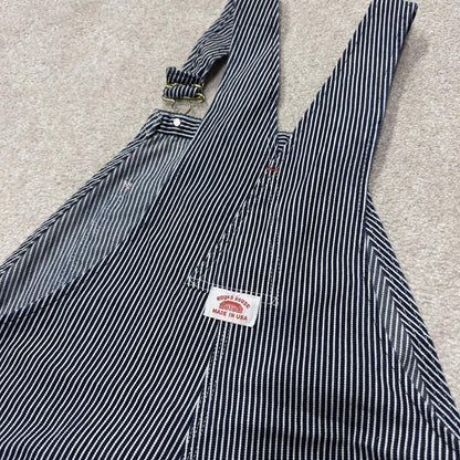 Vintage stripe denim dungarees 00s round house overalls blue Patch logo and adjustable straps