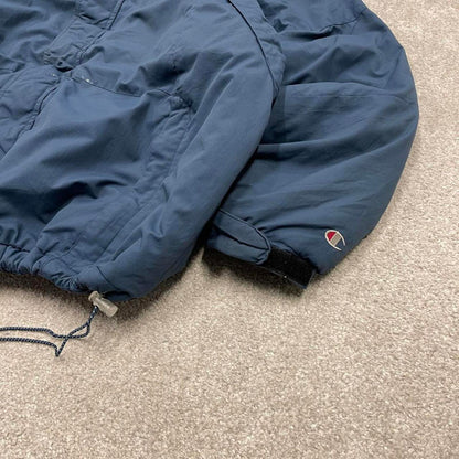 Y2K Champion technical windbreaker jacket blue Padded fleece lined thick embroidered hooded coat