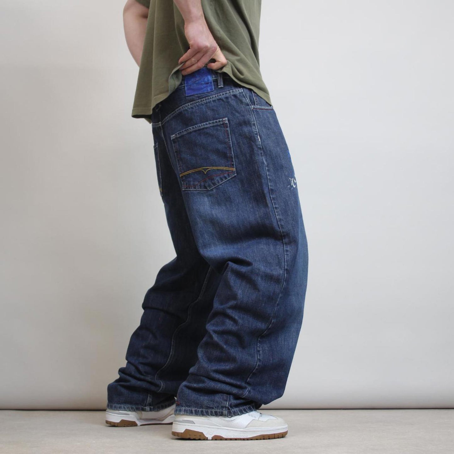 Blue G Unit jeans W38 L32 wide leg 90s style print design jeans