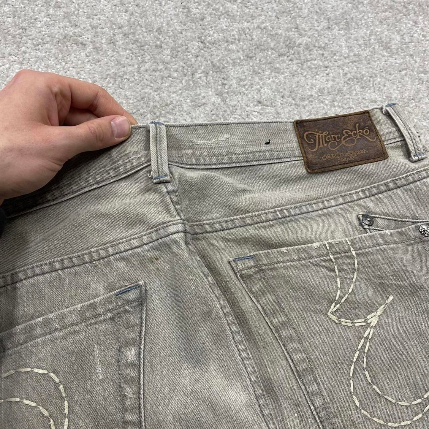 Y2K embroidered bootcut jeans embroidered grey Loose Ecko Unltd denim skater style pants