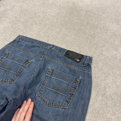 Y2k baggy embroidered Ecko Untld shorts skater style blue Long wide leg denim summer festival jorts
