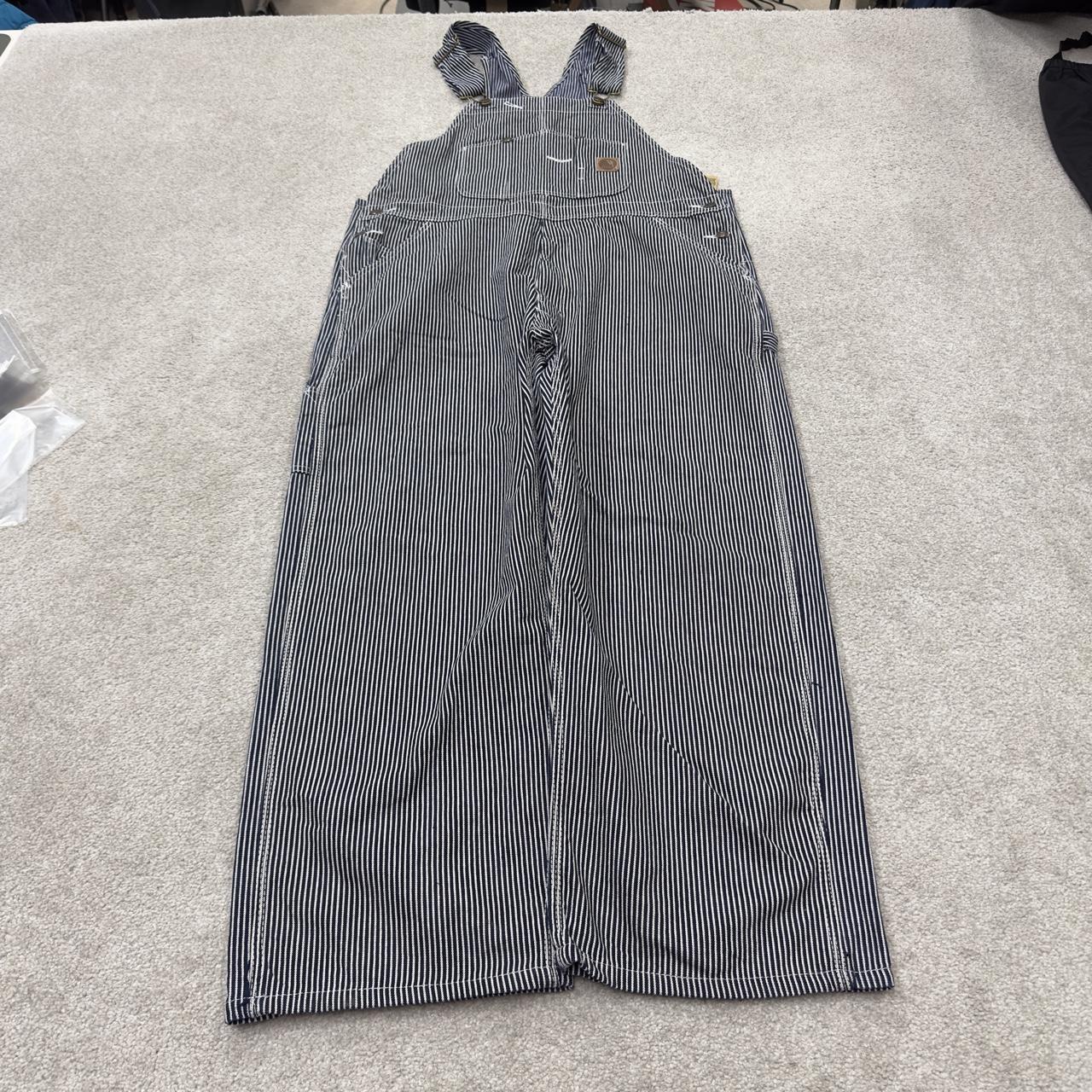 Vintage striped denim dungarees 00s Berne overalls navy