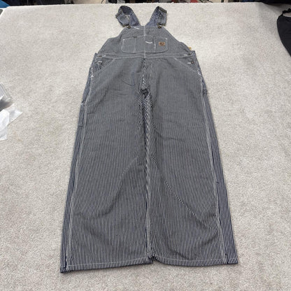 Vintage striped denim dungarees 00s Berne overalls navy