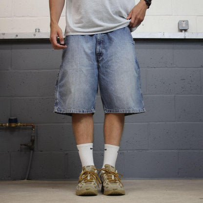 Y2K denim carpenter shorts blue Loose Arizona skater style cargo surf jorts