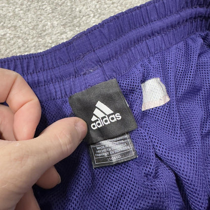 Baggy Y2K Adidas tracksuit bottoms purple large wide leg lined side embroidered logo track pants